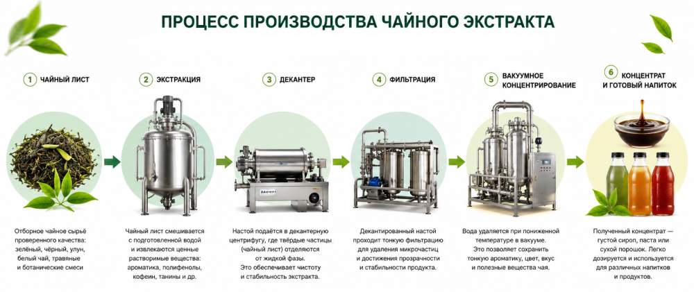 Классический метод производства чайного экстракта методом декантации
