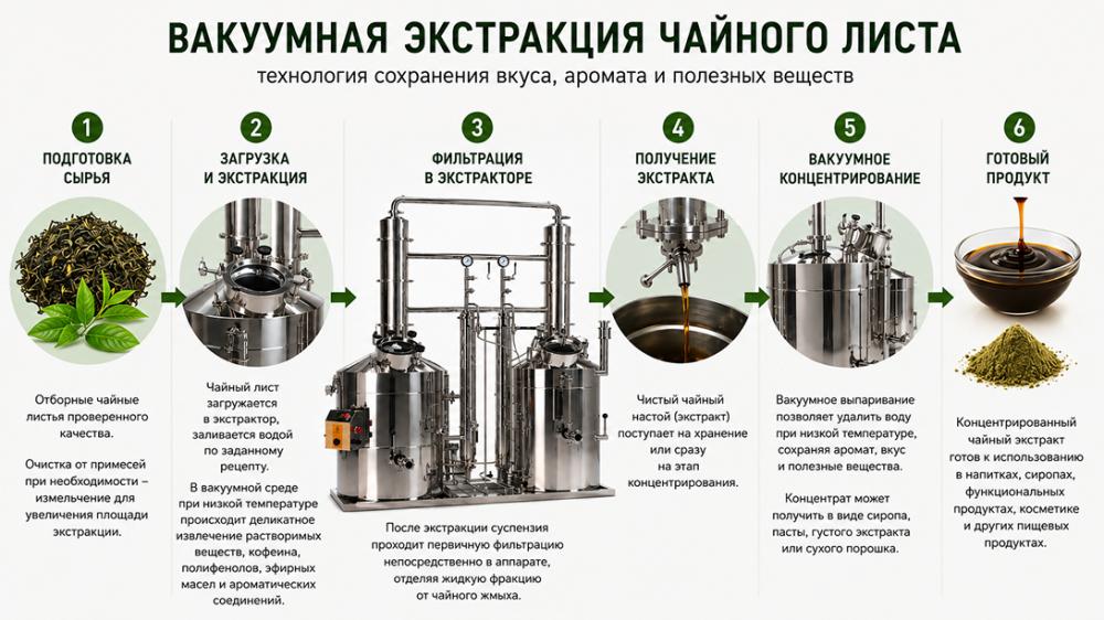Вакуумная экстракция чайного листа в экстракторе Доктор Губер